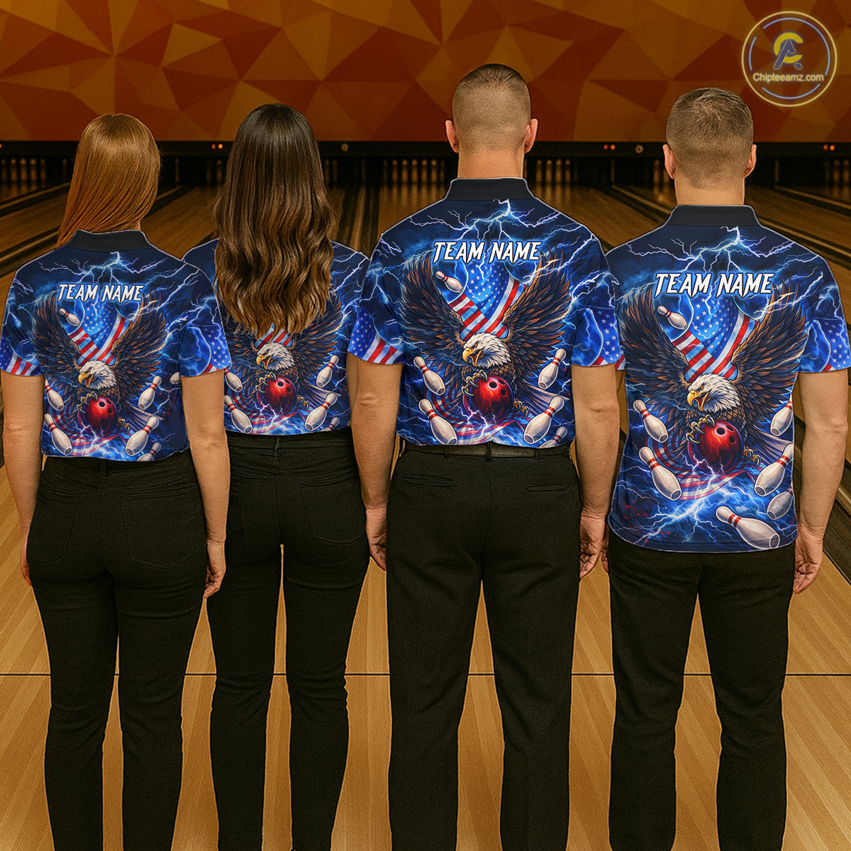 US Flag Eagle Bowling Shirts for Men Custom Blue Lightning Thunder Patriotic Team Bowling Jerseys NQS11581