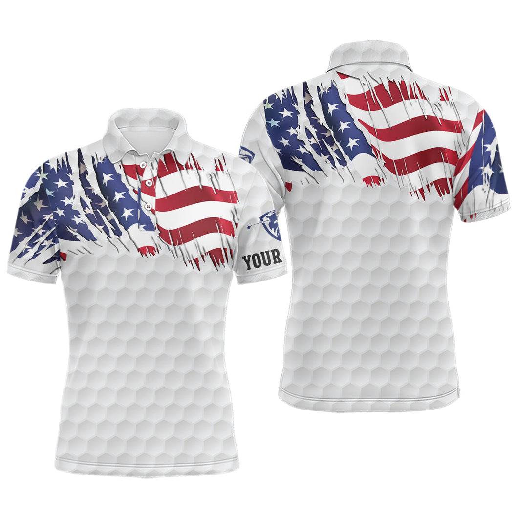 American Flag white Mens Golf Polo Shirts Custom mens patriotic polo shirts, unique polo shirts NQS7744