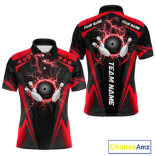 Load image into Gallery viewer, Black Mens bowling Polo, Quarter Zip shirt Custom lightning thunder team league bowling jerseys | Red NQS10373