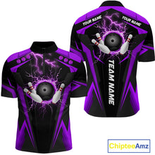 Load image into Gallery viewer, Black Men bowling Polo, 1/4 Zip shirt Custom lightning thunder team league bowling jersey | Purple NQS10375