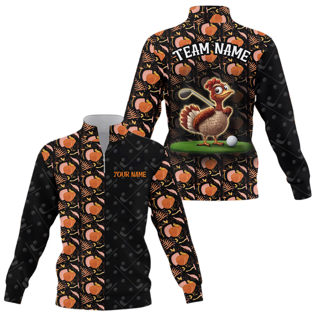 Funny Thanksgiving Turkey pattern Quarter zip golf sweatshirt custom golf sweater outfits NQS8637