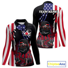 Load image into Gallery viewer, Personalized American flag bowling jersey funny bowling shirts, patriotic bowling outfits for women NQS11383