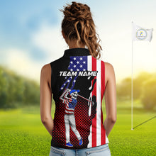 Load image into Gallery viewer, Personalized US flag golf shirts funny skull womens golf shirts sleeveless custom ladies golf apparel NQS11384