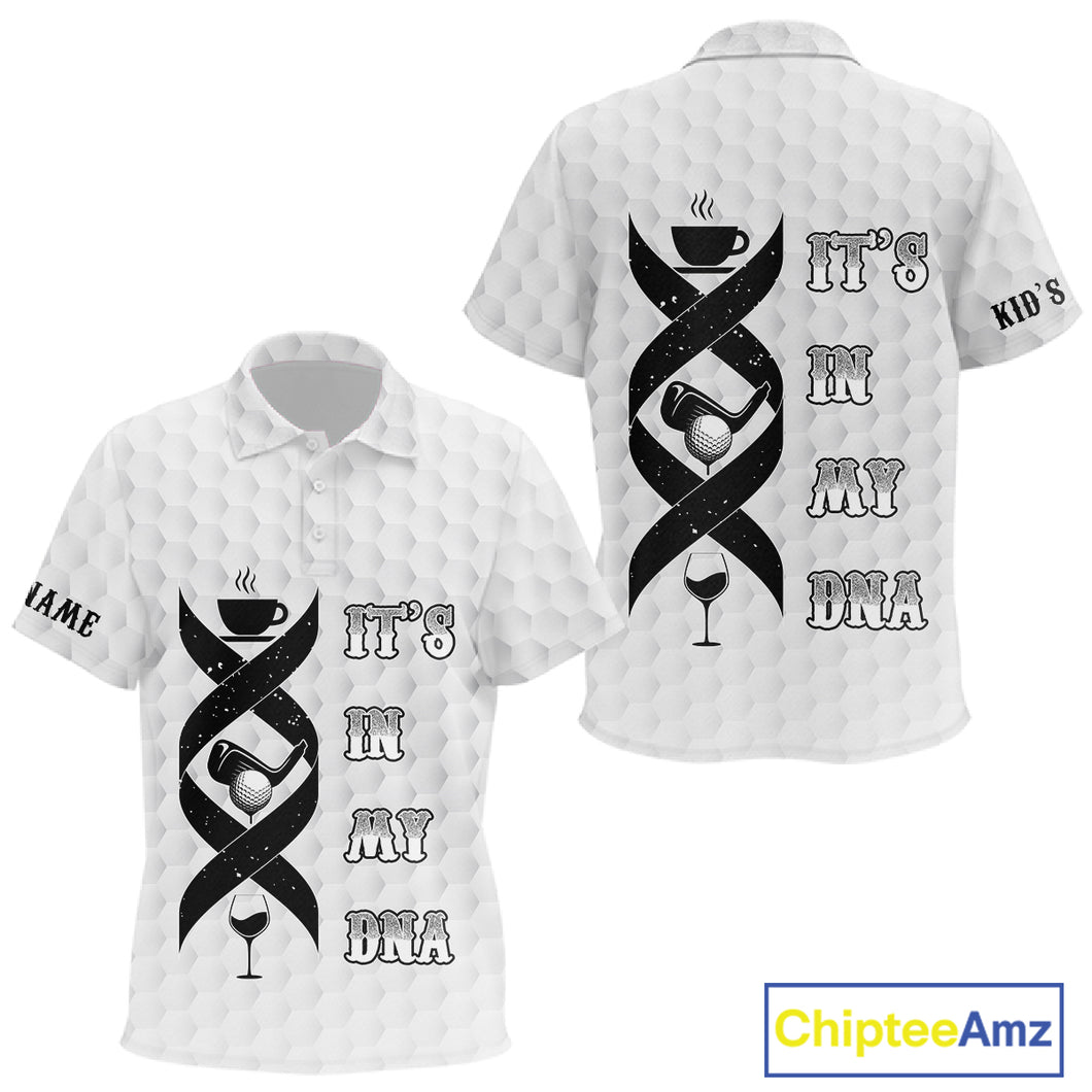 Black and White Kid golf polo shirt custom It's in my DNA coffee golf wine Kid golf outfit NQS10390