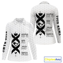Load image into Gallery viewer, Black and White Women golf polo shirt custom It&#39;s in my DNA coffee golf wine ladies golf outfit NQS10390
