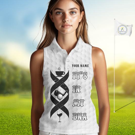 Black and White Women Sleeveless Polo Shirt custom It's in my DNA coffee golf wine ladies golf outfit NQS10390