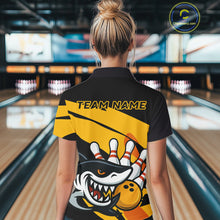 Load image into Gallery viewer, Black and yellow shark Women Bowling polo, quarter zip shirt custom Shark Bowling team league shirt NQS10393