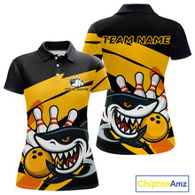 Load image into Gallery viewer, Black and yellow shark Women Bowling polo, quarter zip shirt custom Shark Bowling team league shirt NQS10393