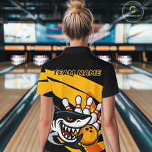 Load image into Gallery viewer, Black and yellow shark Women Bowling polo, quarter zip shirt custom Shark Bowling team league shirt NQS10393