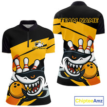 Load image into Gallery viewer, Black and yellow shark Women Bowling polo, quarter zip shirt custom Shark Bowling team league shirt NQS10393