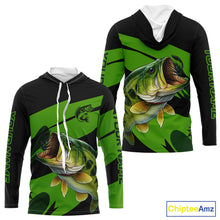 Load image into Gallery viewer, Black and Green Largemouth Bass fishing UV Protection shirts custom name Bass fishing jerseys NQS10394