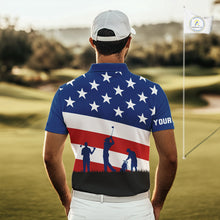 Load image into Gallery viewer, American Flag golf polo shirts for men Custom Red, White and Blue Patriotic mens golf attire NQS10230