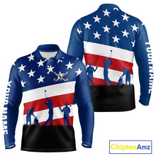 Load image into Gallery viewer, American Flag golf polo shirts for men Custom Red, White and Blue Patriotic mens golf attire NQS10230
