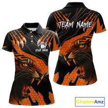 Load image into Gallery viewer, Personalized Tiger Bowling Team Women Polo, Quarter Zip Shirt, Black And Orange Tiger Bowling Jerseys NQS10398