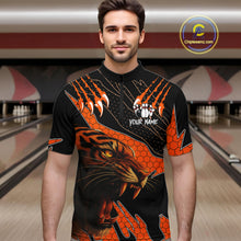 Load image into Gallery viewer, Personalized Tiger Bowling Team Men Polo, Quarter Zip Shirts, Black And Orange Tiger Bowling Jerseys NQS10398
