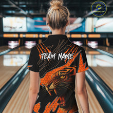 Load image into Gallery viewer, Personalized Tiger Bowling Team Women Polo, Quarter Zip Shirt, Black And Orange Tiger Bowling Jerseys NQS10398