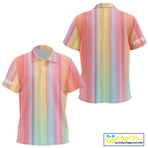 Colorful rainbow stripe pattern Kid golf polo shirt custom best golf apparel for Kid NQS10406