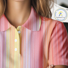 Load image into Gallery viewer, Colorful rainbow stripe pattern Women golf polo shirt custom best golf apparel for ladies NQS10406