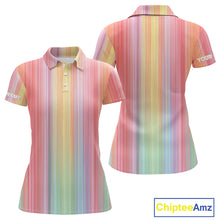 Load image into Gallery viewer, Colorful rainbow stripe pattern Women golf polo shirt custom best golf apparel for ladies NQS10406