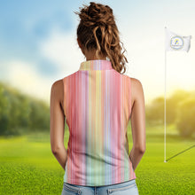 Load image into Gallery viewer, Colorful rainbow stripe pattern Women Sleeveless polo shirt custom best golf apparel for ladies NQS10406