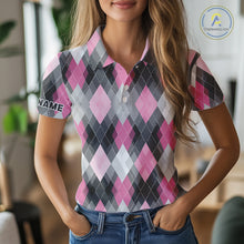 Load image into Gallery viewer, Pink argyle pattern Womens golf polo shirt custom best team golf shirts, golfing gifts NQS10407