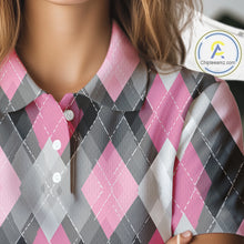 Load image into Gallery viewer, Pink argyle pattern Womens golf polo shirt custom best team golf shirts, golfing gifts NQS10407