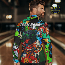 Load image into Gallery viewer, Custom Funny colorful pattern Bowling Team Polo, Quarter Zip Shirt For Men, Mens Bowling Jersey NQS10094