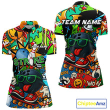Load image into Gallery viewer, Custom Funny colorful pattern Bowling Team Polo, Quarter Zip Shirt For Women, Ladies Bowling Jersey NQS10094