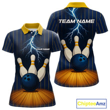 Load image into Gallery viewer, Custom Yellow and Blue Lightning Thunder Bowling Polo, 1/4 Zip Shirts For Women, Team Bowling Outfits NQS10620