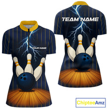 Load image into Gallery viewer, Custom Yellow and Blue Lightning Thunder Bowling Polo, 1/4 Zip Shirts For Women, Team Bowling Outfits NQS10620