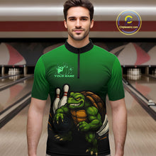Load image into Gallery viewer, Custom Green Turtle Bowling Polo, Quarter Zip shirts For Men, Bowling tournament Team Jerseys NQS10624