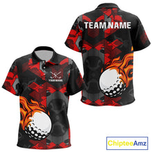 Load image into Gallery viewer, Black and Red Camo Flame Golf Ball Custom Kid golf polo shirts, personalized golf top for Kid NQS10100