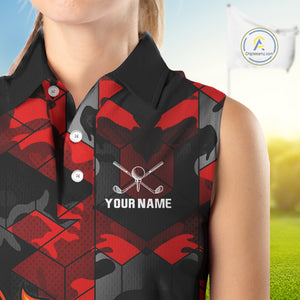Black and Red Camo Flame Golf Ball Custom Womens Sleeveless polo shirts, golf top for ladies NQS10100