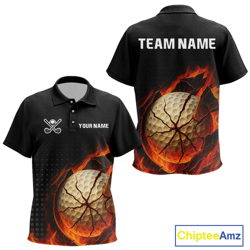 Flame Broken Golf Ball Custom Kid golf polo shirt, personalized cool golf outfit for Kid NQS10101