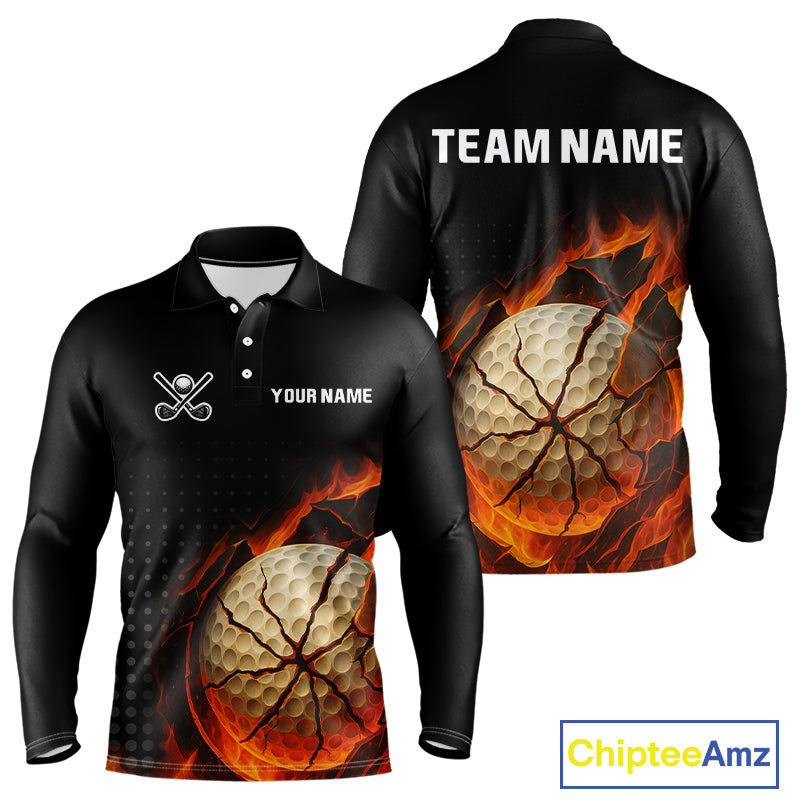 Flame Broken Golf Ball Custom Men golf polo shirt, personalized cool golf outfit for men NQS10101