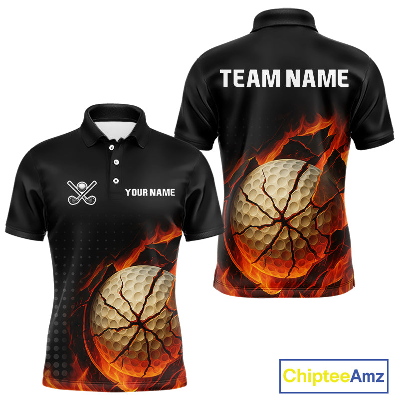 Flame Broken Golf Ball Custom Men golf polo shirt, personalized cool golf outfit for men NQS10101