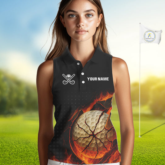 Flame Broken Golf Ball Women Sleeveless golf polo shirt, personalized cool golf outfit for ladies NQS10101