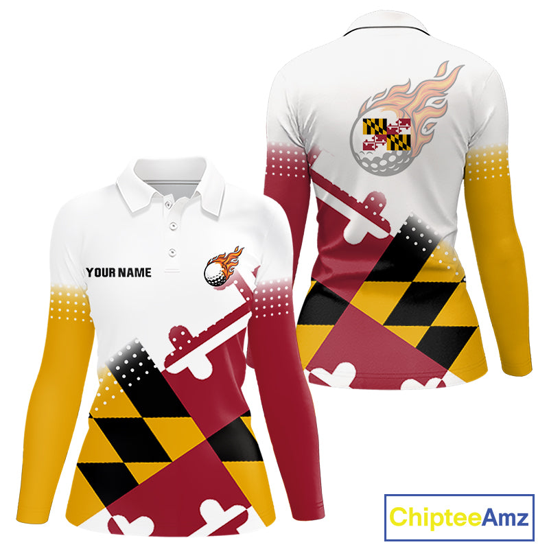 Maryland Flag Women golf polo shirt Custom patriotic golf outfit for ladies NQS10105