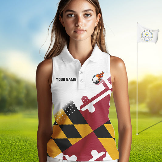 Maryland Flag Women Sleeveless golf polo shirt Custom patriotic golf outfit for ladies NQS10105