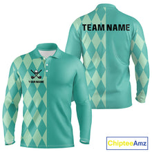 Load image into Gallery viewer, Turquoise argyle pattern Men golf polo shirt Custom golf clothes for men, cool golf gifts NQS10108