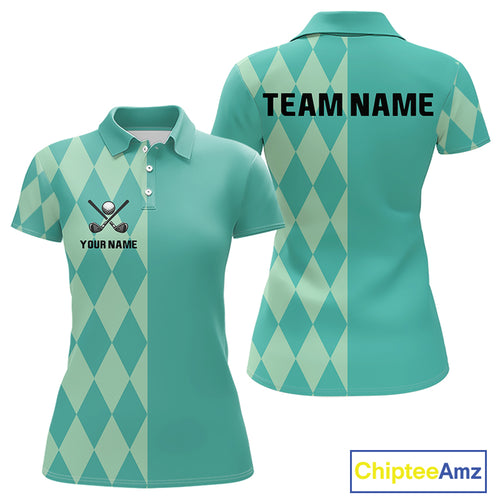 Turquoise argyle pattern Women golf polo shirt Custom golf clothes for ladies, cool golf gifts NQS10108