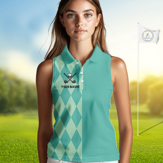 Turquoise argyle pattern Women Sleeveless golf polo shirt Custom golf clothes for ladies NQS10108