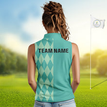 Load image into Gallery viewer, Turquoise argyle pattern Women Sleeveless golf polo shirt Custom golf clothes for ladies NQS10108