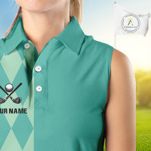 Load image into Gallery viewer, Turquoise argyle pattern Women Sleeveless golf polo shirt Custom golf clothes for ladies NQS10108