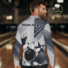 Load image into Gallery viewer, White and Blue American Flag Bowling shirts for Men Custom patriotic retro Bowling Team Jersey NQS10248