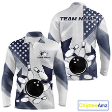 Load image into Gallery viewer, White and Blue American Flag Bowling shirts for Men Custom patriotic retro Bowling Team Jersey NQS10248