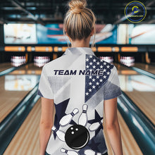 Load image into Gallery viewer, White and Blue American Flag Bowling shirts for Women Custom patriotic retro Bowling Team Jersey NQS10248