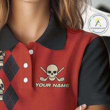 Load image into Gallery viewer, Red and Black argyle pattern Skull Golf Polo Shirts for Women Custom funny ladies golf outfit NQS10250