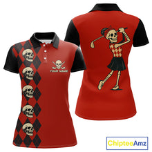 Load image into Gallery viewer, Red and Black argyle pattern Skull Golf Polo Shirts for Women Custom funny ladies golf outfit NQS10250