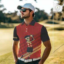 Load image into Gallery viewer, Funny argyle pattern Skull Golf Polo Shirts for men Custom mens golf attire, cool golf gifts | Red NQS10251